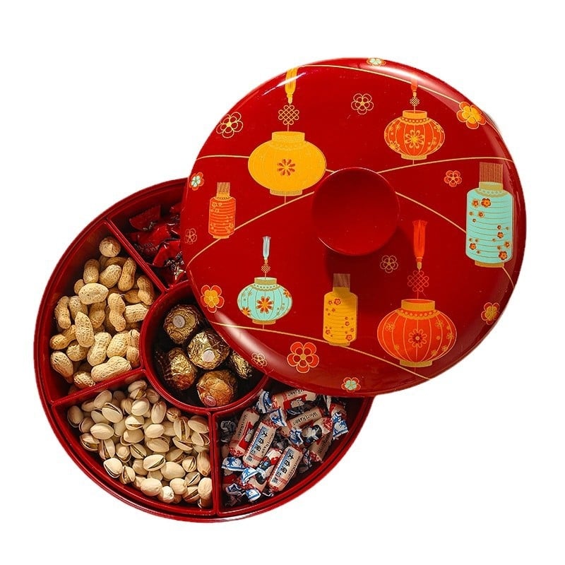 Platou de fructe în stil chinezesc, rotativ, cu cutie pentru nuci și cutie de bomboane