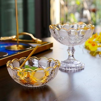 Farfurie de fructe din sticlă cristal cu margine aurie, stil simplu, calitate de primă clasă