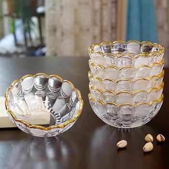 Farfurie de fructe din sticlă cristal cu margine aurie, stil simplu, calitate de primă clasă