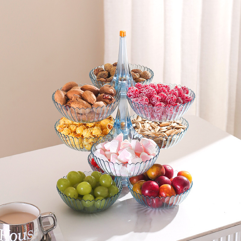 Пластмасова тава за плодове и закуски с много отделения – лек лукс, полирана повърхност, термопечат, подходяща за хол и маси за чай, кафе и хранене