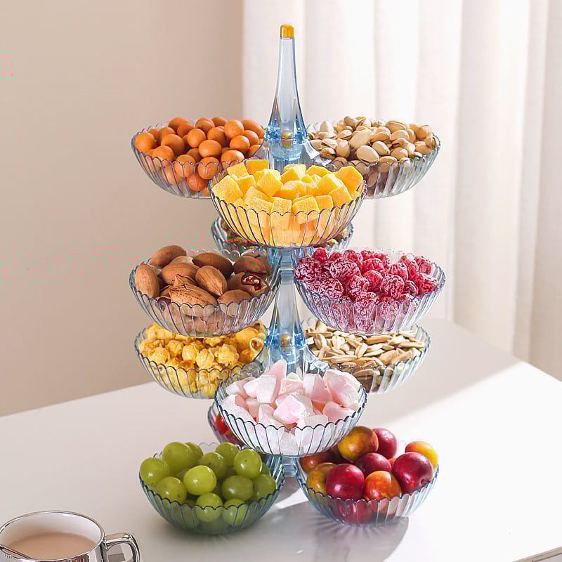 Пластмасова тава за плодове и закуски с много отделения – лек лукс, полирана повърхност, термопечат, подходяща за хол и маси за чай, кафе и хранене