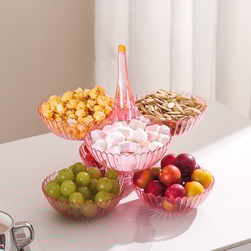 Пластмасова тава за плодове и закуски с много отделения – лек лукс, полирана повърхност, термопечат, подходяща за хол и маси за чай, кафе и хранене