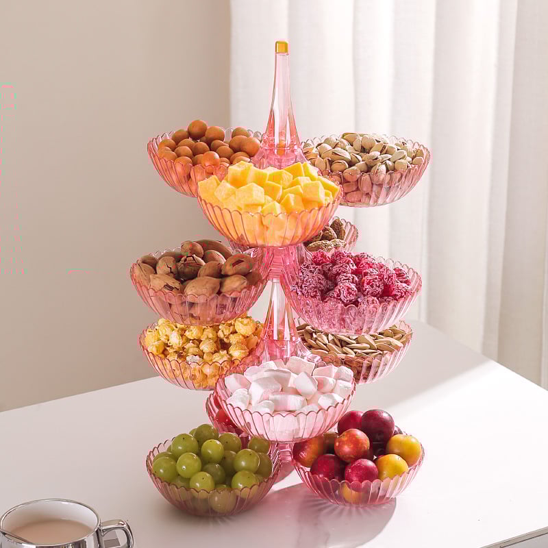 Пластмасова тава за плодове и закуски с много отделения – лек лукс, полирана повърхност, термопечат, подходяща за хол и маси за чай, кафе и хранене