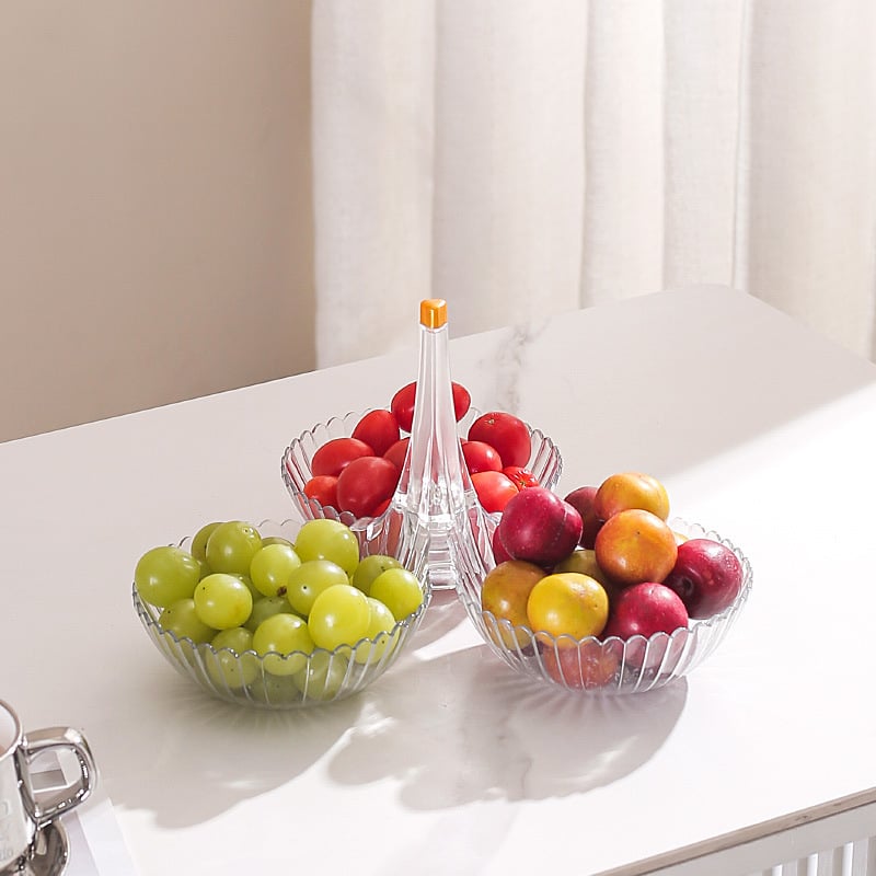 Пластмасова тава за плодове и закуски с много отделения – лек лукс, полирана повърхност, термопечат, подходяща за хол и маси за чай, кафе и хранене