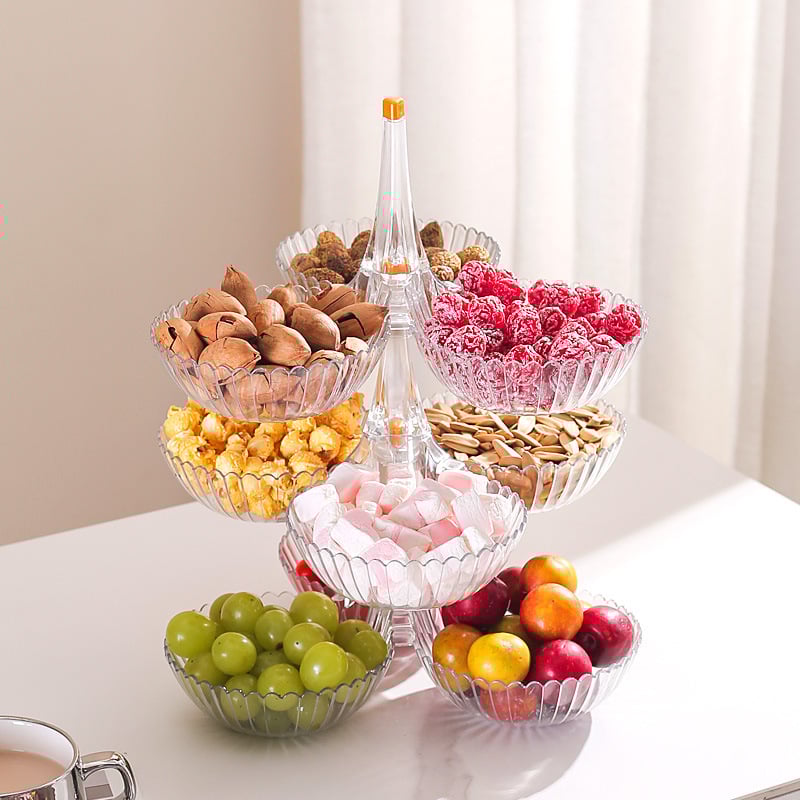 Пластмасова тава за плодове и закуски с много отделения – лек лукс, полирана повърхност, термопечат, подходяща за хол и маси за чай, кафе и хранене