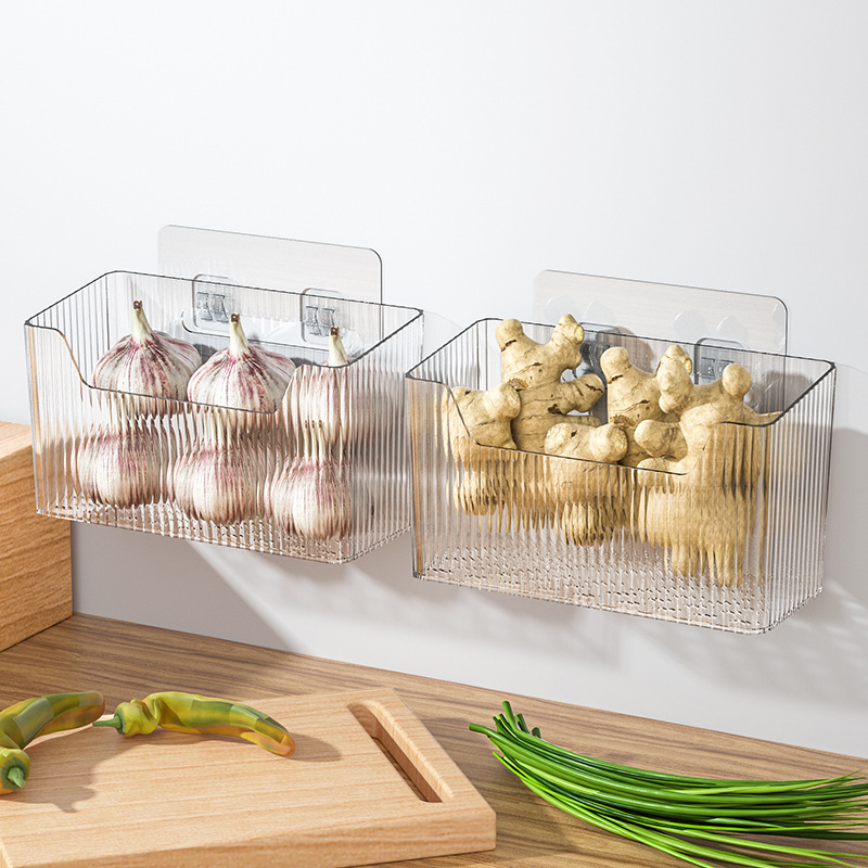 Virtuvės imbiero ir česnako laikymo krepšys, sieninis be gręžimo - plastikas, lengvas prabangos stilius, pakuotė 162+72
