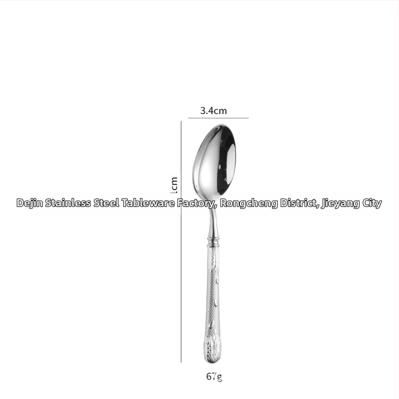 304 rozsdamentes acélból készült evőeszköz készlet – steak kés, villa, kanál és desszertkanál; tükörfényes felület, retro könnyed luxus stílus; kovácsolt búzaszem mintázat; kézzel készített