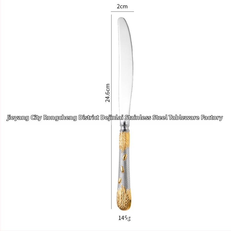 304 rozsdamentes acélból készült evőeszköz készlet – steak kés, villa, kanál és desszertkanál; tükörfényes felület, retro könnyed luxus stílus; kovácsolt búzaszem mintázat; kézzel készített