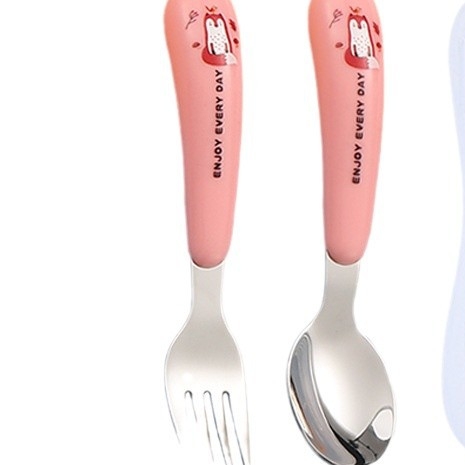 Gyerekeknek készült 304 rozsdamentes acél kanál- és villa készlet — hordozható evőeszközök karikatúra dizájnnal, tanuláshoz és otthoni használatra