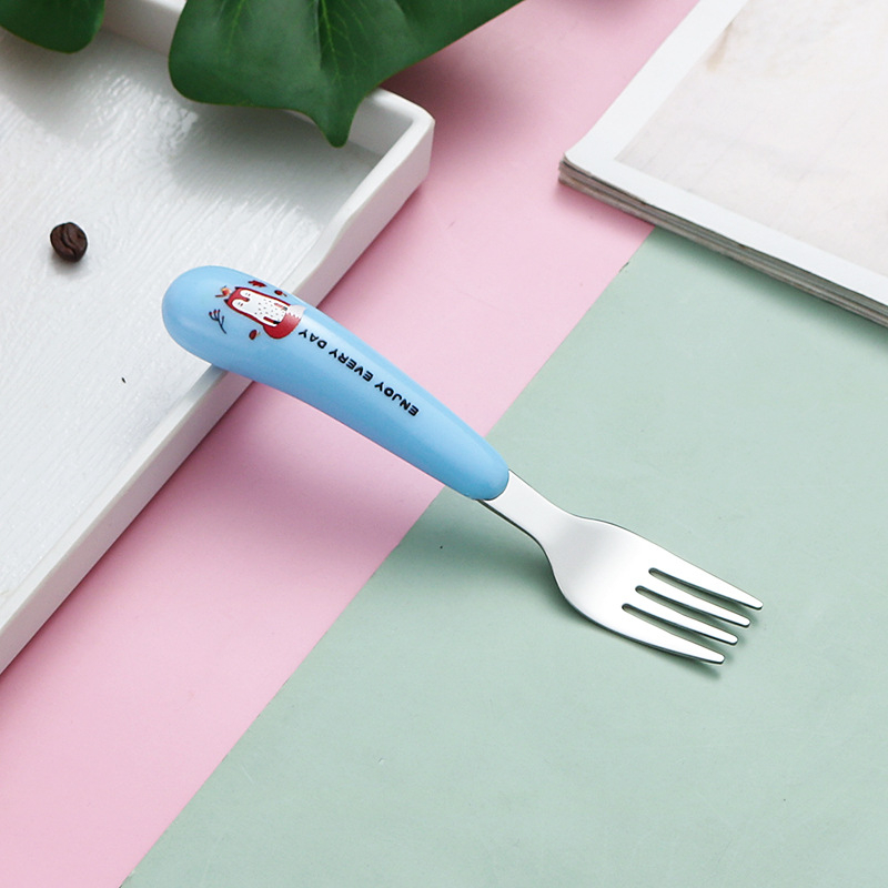 Gyerekeknek készült 304 rozsdamentes acél kanál- és villa készlet — hordozható evőeszközök karikatúra dizájnnal, tanuláshoz és otthoni használatra