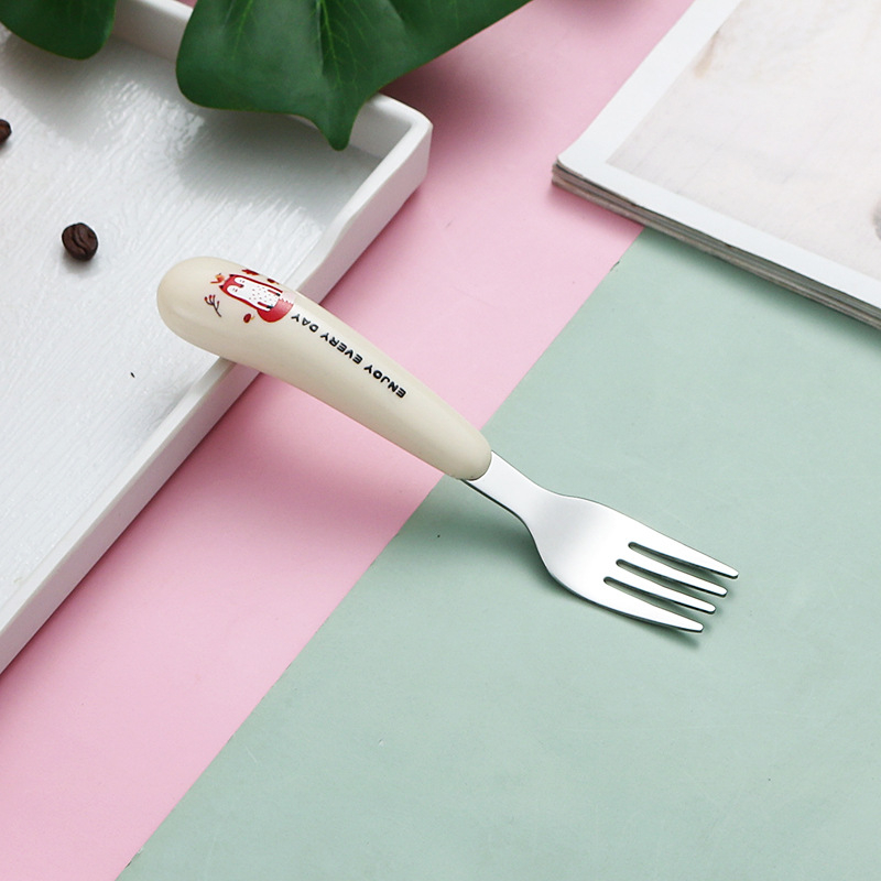 Gyerekeknek készült 304 rozsdamentes acél kanál- és villa készlet — hordozható evőeszközök karikatúra dizájnnal, tanuláshoz és otthoni használatra