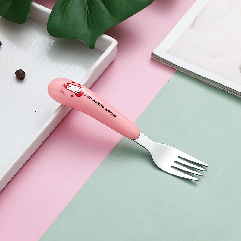 Gyerekeknek készült 304 rozsdamentes acél kanál- és villa készlet — hordozható evőeszközök karikatúra dizájnnal, tanuláshoz és otthoni használatra