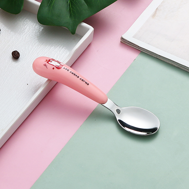 Gyerekeknek készült 304 rozsdamentes acél kanál- és villa készlet — hordozható evőeszközök karikatúra dizájnnal, tanuláshoz és otthoni használatra