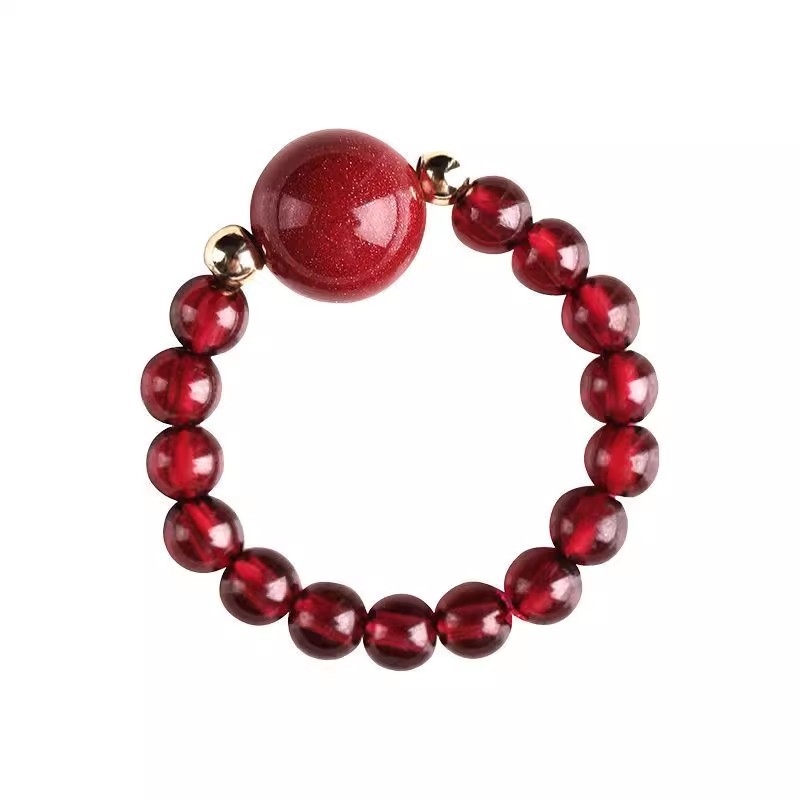 Prsten od prirodnog granata, ljubičasto-zlatne cinnabar perle, zaštitni amulet Pixiu, dizajn ruže, ručna izrada, jedinstven stil.