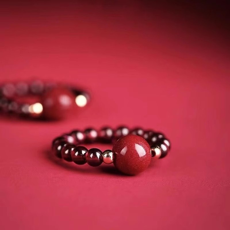 Prsten od prirodnog granata, ljubičasto-zlatne cinnabar perle, zaštitni amulet Pixiu, dizajn ruže, ručna izrada, jedinstven stil.