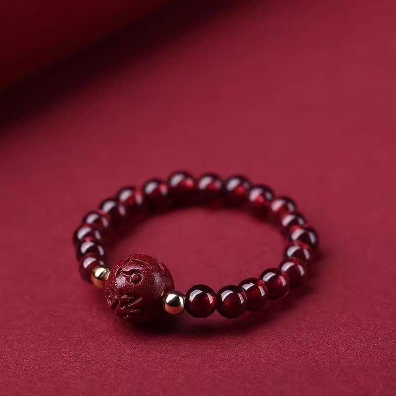 Prsten od prirodnog granata, ljubičasto-zlatne cinnabar perle, zaštitni amulet Pixiu, dizajn ruže, ručna izrada, jedinstven stil.