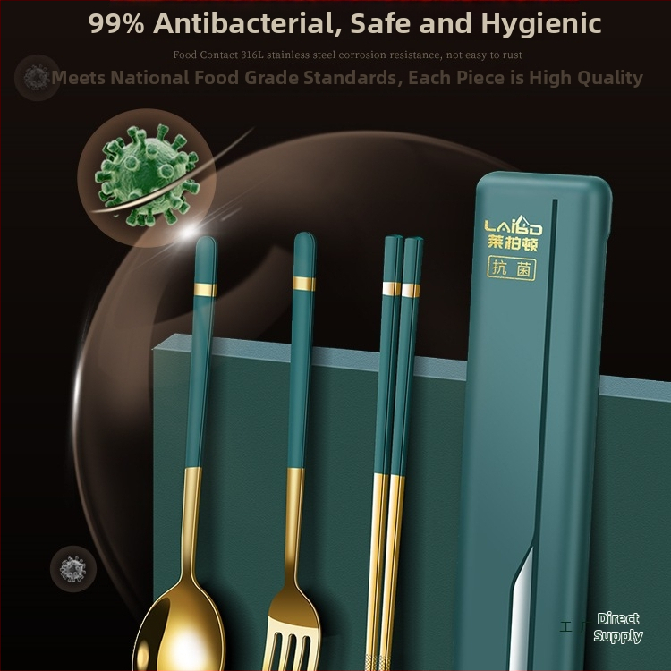 Φορητό σετ κουτάλι και πιρούνι από ανοξείδωτο ατσάλι 316L, για ένα άτομο, με εξωτερική θήκη