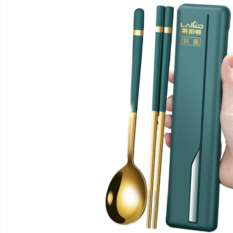 Φορητό σετ κουτάλι και πιρούνι από ανοξείδωτο ατσάλι 316L, για ένα άτομο, με εξωτερική θήκη