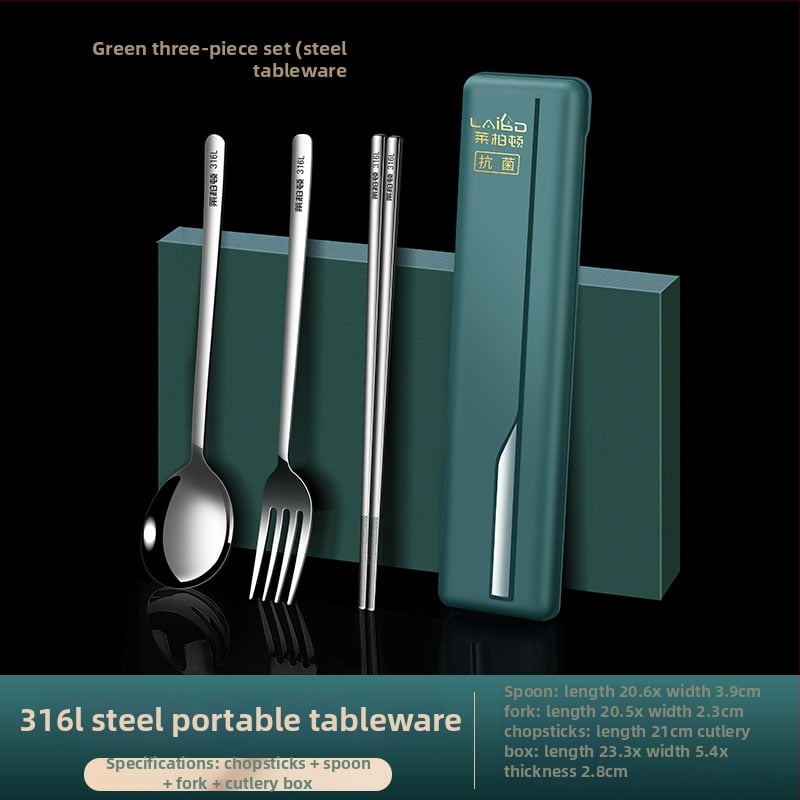 Φορητό σετ κουτάλι και πιρούνι από ανοξείδωτο ατσάλι 316L, για ένα άτομο, με εξωτερική θήκη