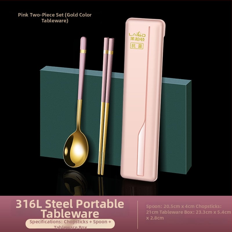 Φορητό σετ κουτάλι και πιρούνι από ανοξείδωτο ατσάλι 316L, για ένα άτομο, με εξωτερική θήκη