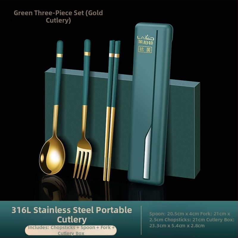 Φορητό σετ κουτάλι και πιρούνι από ανοξείδωτο ατσάλι 316L, για ένα άτομο, με εξωτερική θήκη