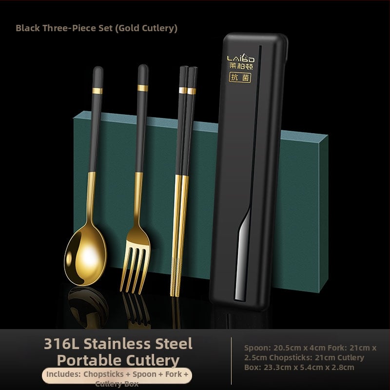 Φορητό σετ κουτάλι και πιρούνι από ανοξείδωτο ατσάλι 316L, για ένα άτομο, με εξωτερική θήκη