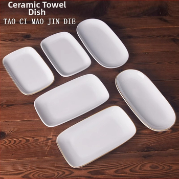 Хотелска керамична тава за кърпи и сапун, овална форма, модерен минималистичен стил, печат на лого, персонализируема