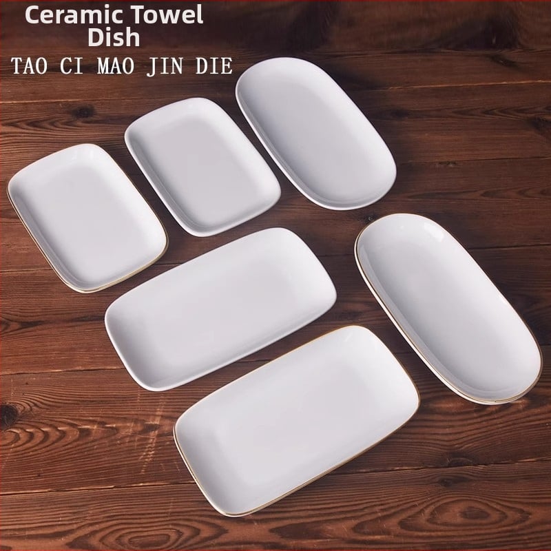 Хотелска керамична тава за кърпи и сапун, овална форма, модерен минималистичен стил, печат на лого, персонализируема