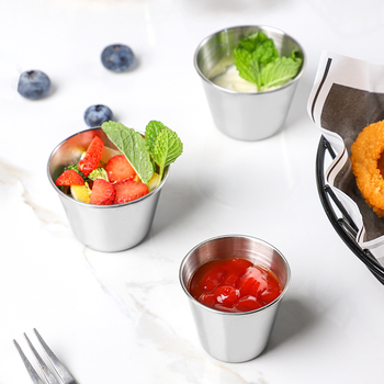 Стоманен съд за сосове - кръгла купичка за дип, Нордически стил, 201 неръждаема стомана, съвместим с микровълнова, печат на лого възможен