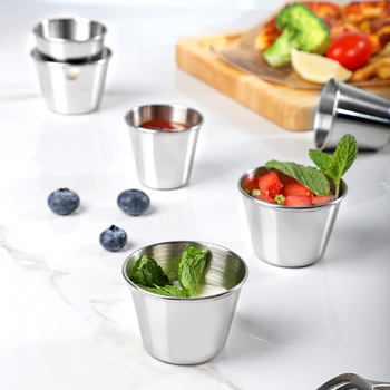 Стоманен съд за сосове - кръгла купичка за дип, Нордически стил, 201 неръждаема стомана, съвместим с микровълнова, печат на лого възможен