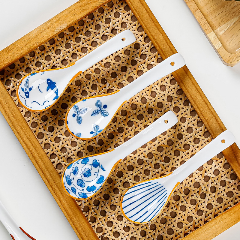 Κουτάλι σούπας μικρού μεγέθους σε ιαπωνικό στυλ (κεραμικά, καμπύλη λαβή, αντι-κάψιμο, φλοράλ μοτίβο, Πρώτης Κατηγορίας Ποιότητα)