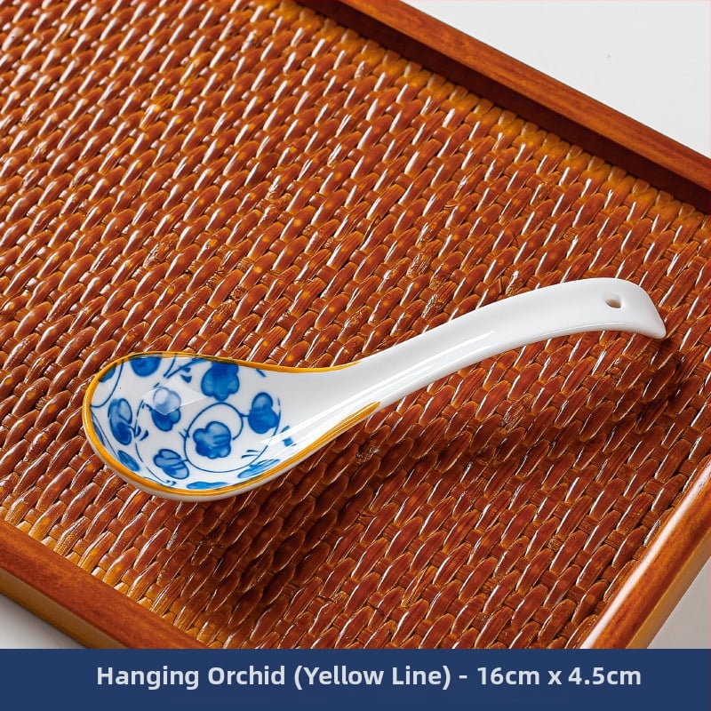 Κουτάλι σούπας μικρού μεγέθους σε ιαπωνικό στυλ (κεραμικά, καμπύλη λαβή, αντι-κάψιμο, φλοράλ μοτίβο, Πρώτης Κατηγορίας Ποιότητα)