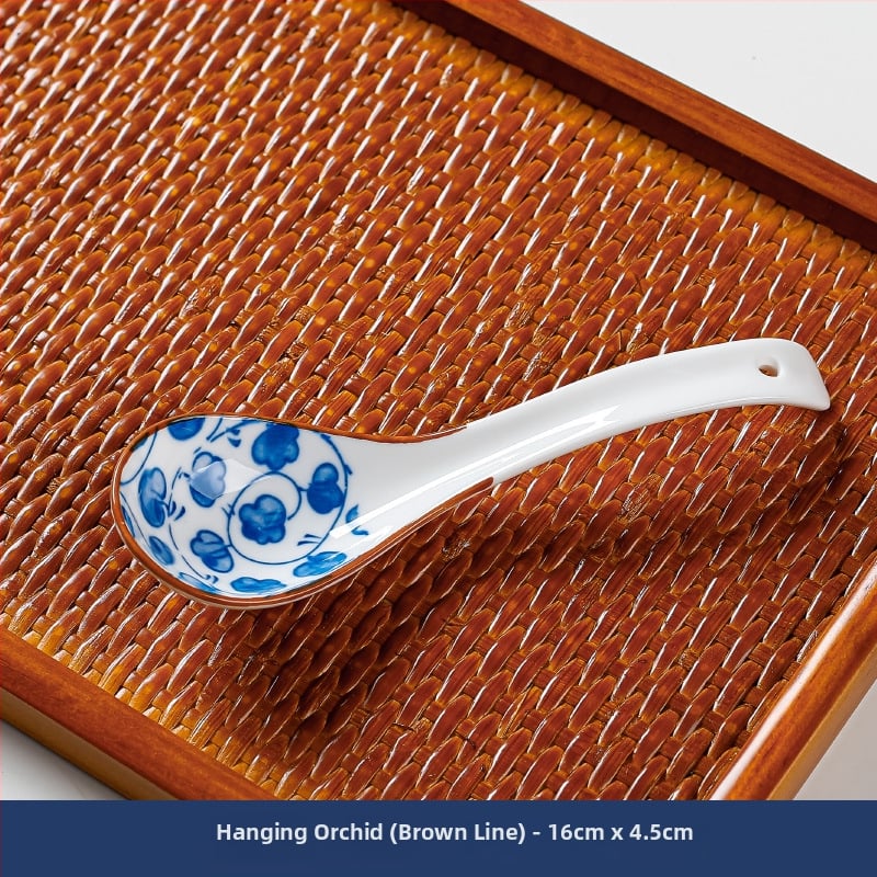 Κουτάλι σούπας μικρού μεγέθους σε ιαπωνικό στυλ (κεραμικά, καμπύλη λαβή, αντι-κάψιμο, φλοράλ μοτίβο, Πρώτης Κατηγορίας Ποιότητα)