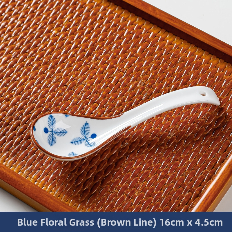 Κουτάλι σούπας μικρού μεγέθους σε ιαπωνικό στυλ (κεραμικά, καμπύλη λαβή, αντι-κάψιμο, φλοράλ μοτίβο, Πρώτης Κατηγορίας Ποιότητα)