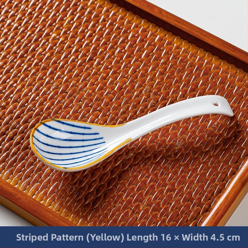 Κουτάλι σούπας μικρού μεγέθους σε ιαπωνικό στυλ (κεραμικά, καμπύλη λαβή, αντι-κάψιμο, φλοράλ μοτίβο, Πρώτης Κατηγορίας Ποιότητα)