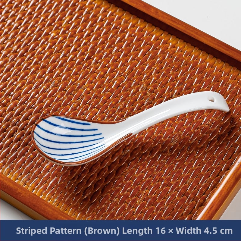 Κουτάλι σούπας μικρού μεγέθους σε ιαπωνικό στυλ (κεραμικά, καμπύλη λαβή, αντι-κάψιμο, φλοράλ μοτίβο, Πρώτης Κατηγορίας Ποιότητα)