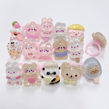 Детски пръстен от смола - сладък карикатурен дизайн, форма животно/зодия, материал: пластмаса/смола, стил: природа/детски, лансиран пролет 2025