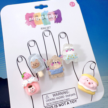Детски пръстен от смола - сладък карикатурен дизайн, форма животно/зодия, материал: пластмаса/смола, стил: природа/детски, лансиран пролет 2025