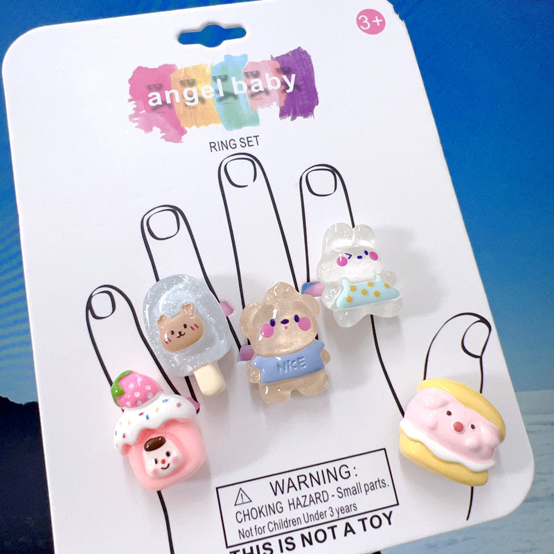 Детски пръстен от смола - сладък карикатурен дизайн, форма животно/зодия, материал: пластмаса/смола, стил: природа/детски, лансиран пролет 2025