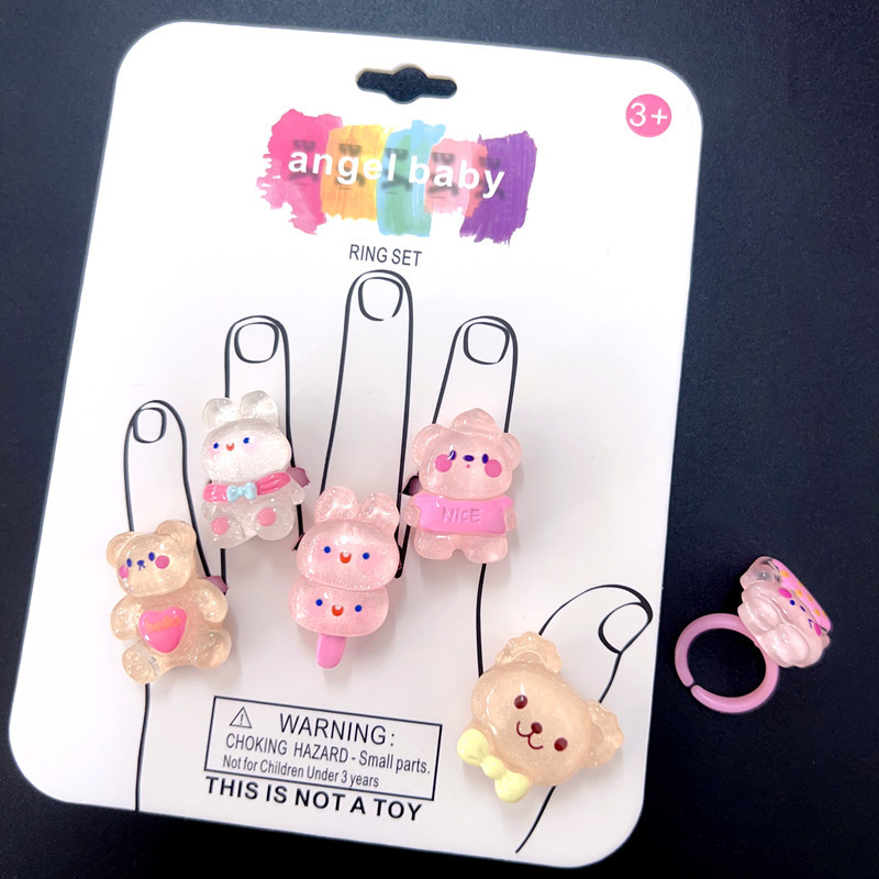 Детски пръстен от смола - сладък карикатурен дизайн, форма животно/зодия, материал: пластмаса/смола, стил: природа/детски, лансиран пролет 2025