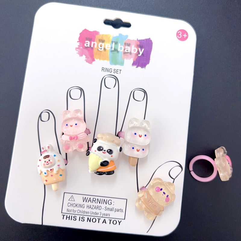 Детски пръстен от смола - сладък карикатурен дизайн, форма животно/зодия, материал: пластмаса/смола, стил: природа/детски, лансиран пролет 2025