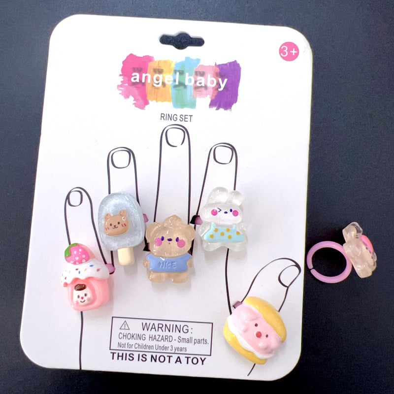 Детски пръстен от смола - сладък карикатурен дизайн, форма животно/зодия, материал: пластмаса/смола, стил: природа/детски, лансиран пролет 2025