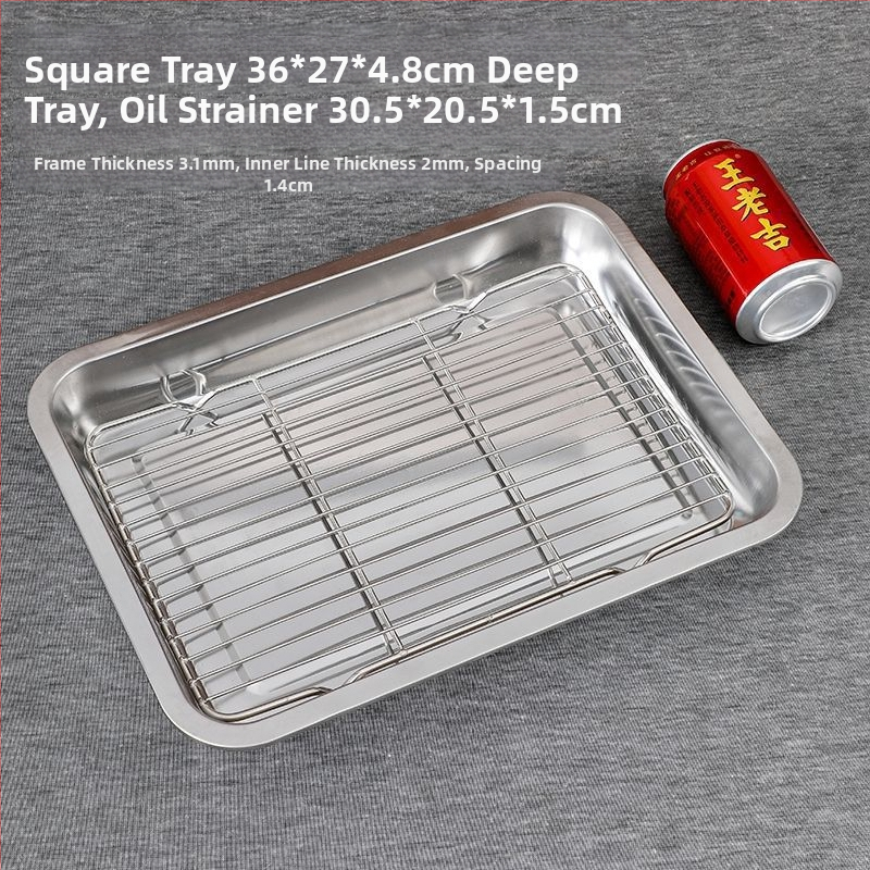 Hrubý hlboký nerezový pravouhlý tanier na servírovanie, jednofarebný dizajn, jemne leštená plocha, moderný minimalistický štýl, kompatibilný s mikrovlnnou rúrou.