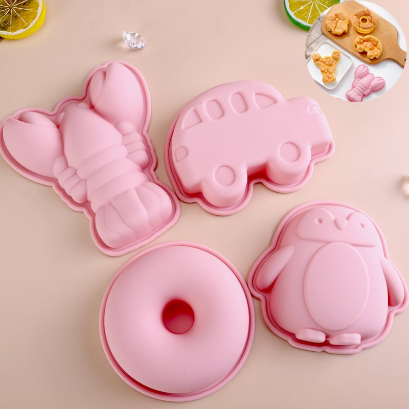 Φόρμα σιλικόνης τροφίμων με cartoon DIY σχεδιασμό: καραβίδα και ντόνατ, αυτοκίνητο σε μορφή μεγάλων κύβων πάγου, κατάλληλη για ατμοποίηση