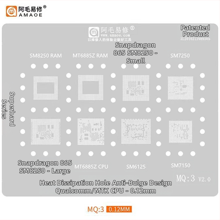 MQ3 cinko dengtas plieninis tinklas - suderinamas su Snapdragon 865, SM8250, SM7150, SM6150, MT6885Z