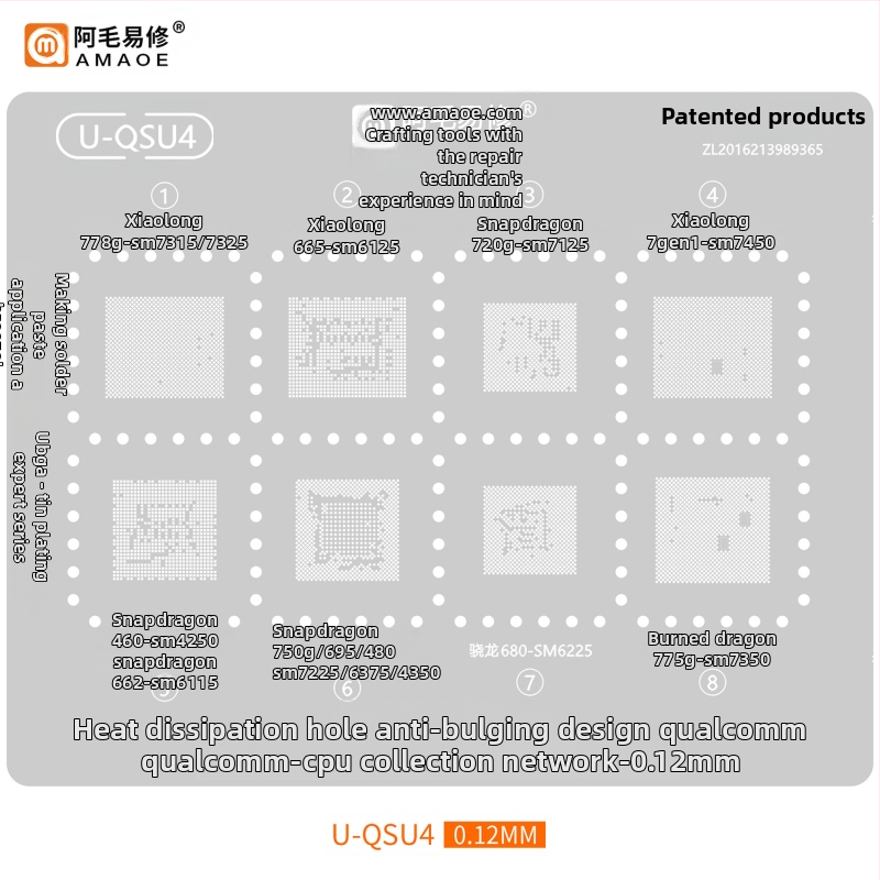 MQ3 cinko dengtas plieninis tinklas - suderinamas su Snapdragon 865, SM8250, SM7150, SM6150, MT6885Z