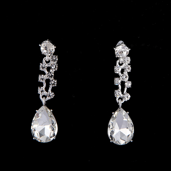 AN056 Colier din aliaj, pandantiv cristal în formă de picătură, lanț cu bile, într-un singur șir