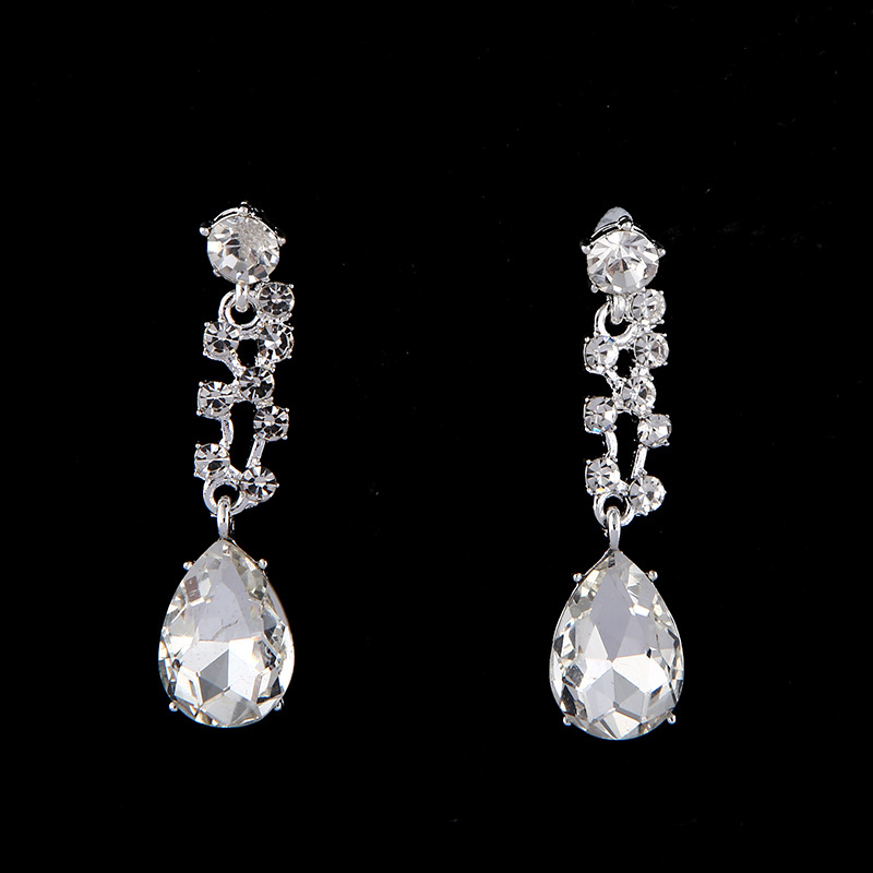 AN056 Colier din aliaj, pandantiv cristal în formă de picătură, lanț cu bile, într-un singur șir