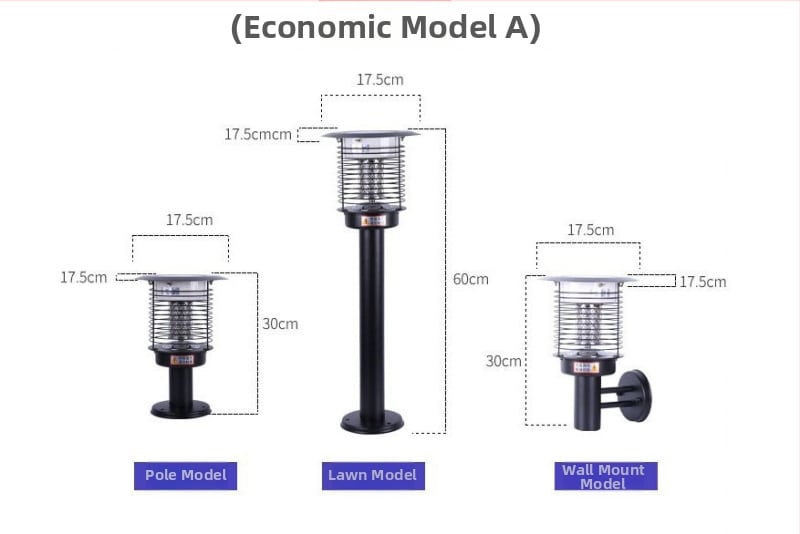Napelemes kültéri LED szúnyogirtó lámpa, vízálló, 31–40 m² területre, 0–180°-ban állítható, rozsdamentes acél ház