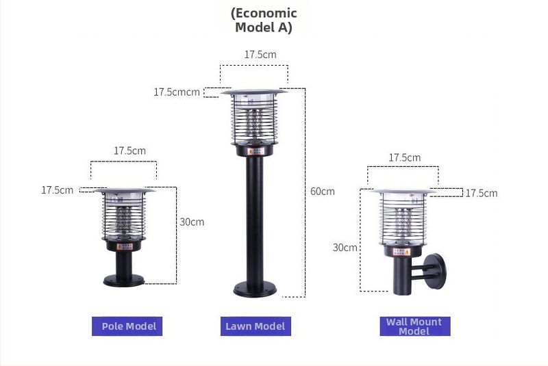 Napelemes kültéri LED szúnyogirtó lámpa, vízálló, 31–40 m² területre, 0–180°-ban állítható, rozsdamentes acél ház
